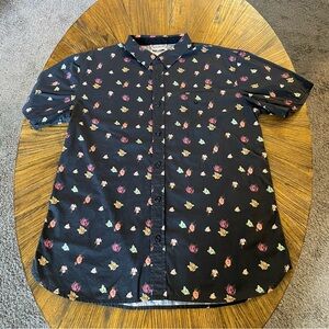 Men's ourCaste Black Floral Casual Button Down Shirt